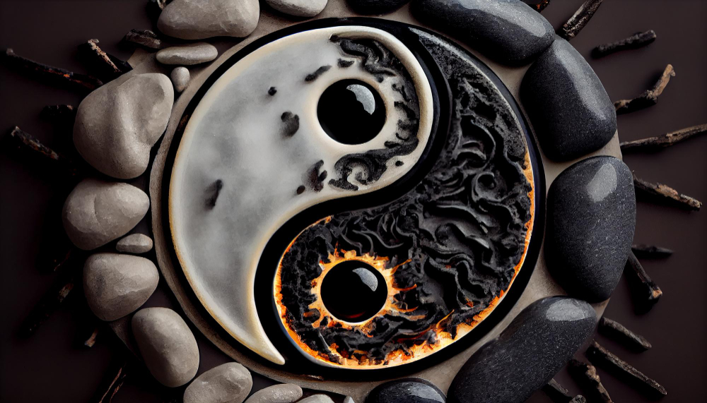 yin and yang symbold with stones and pebbles